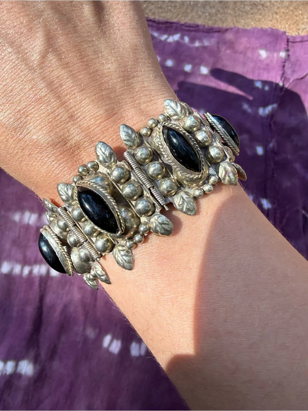 Vintage Taxco onyx 925 silver bracelet